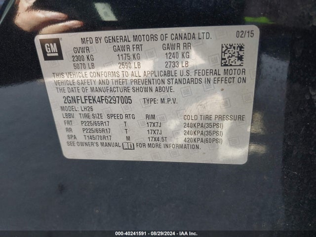 Chevrolet EQUINOX 1LT 2015 2GNFLFEK4F6297005 Image 9