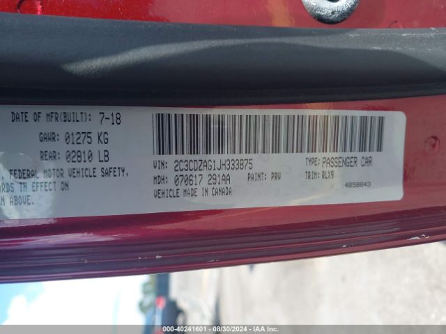 2C3CDZAG1JH333875 Dodge Challenger Sxt Plus