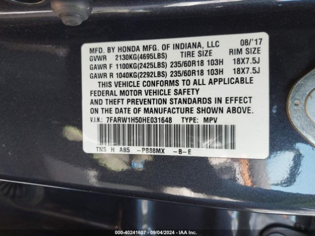 7FARW1H50HE031648 Honda CR-V EX