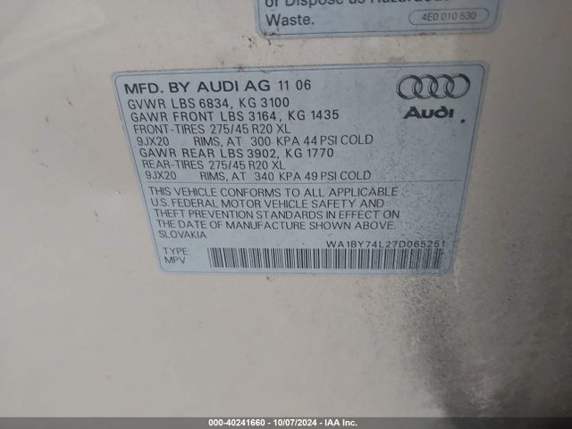 2007 AUDI Q7 WA1BY74L27D065251 Photo 8