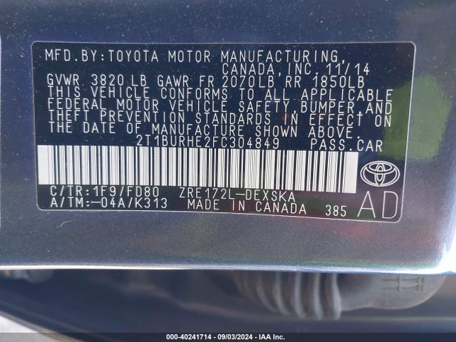 Toyota Corolla S Plus 2015 2T1BURHE2FC304849 Image 9