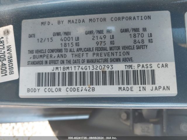 JM1BM1T74G1320793 Mazda Mazda3 I Sport