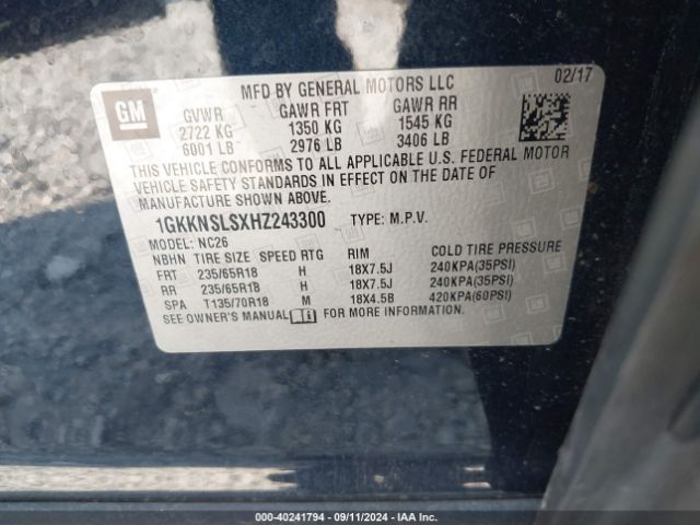 1GKKNSLSXHZ243300 GMC Acadia Sle-2