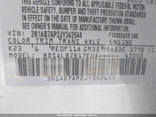3N1AB7AP2JY342644 Nissan SENTRA S