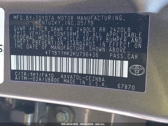 Toyota CAMRY LE 2019 4T1B11HK2KU796436 Image 9