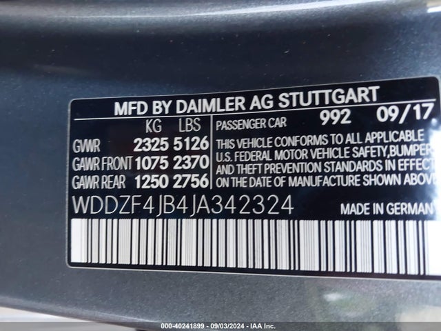 WDDZF4JB4JA342324 Mercedes-Benz E 300