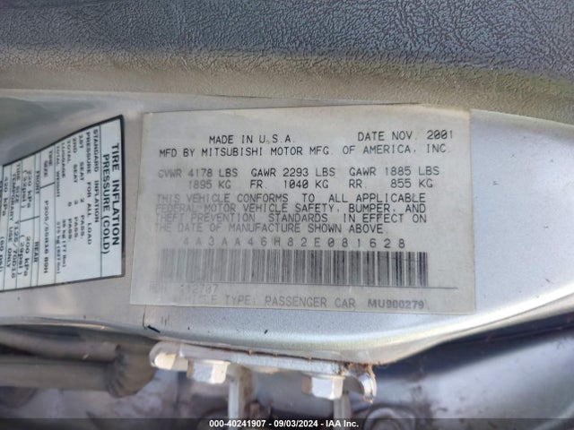 2002 MITSUBISHI GALANT 4A3AA46H82E081628 Photo 8