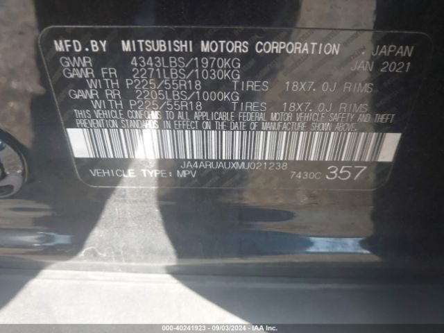 JA4ARUAUXMU021238 Mitsubishi Outlander Sport 2.0 Be Awc/2.0 Es Awc/2.0 Le Awc/2.0 Se Awc