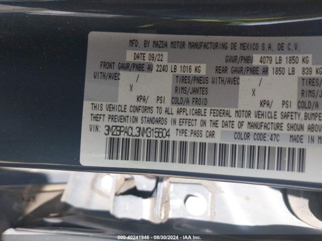 3MZBPACL3NM315604 Mazda Mazda3 Carbon Edition