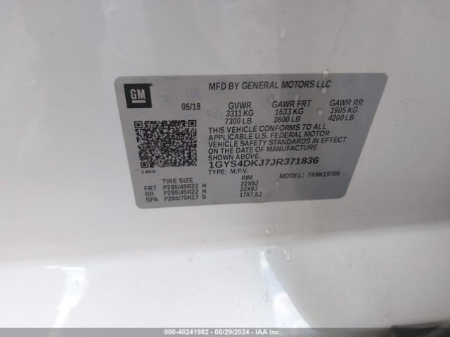 1GYS4DKJ7JR371836 Cadillac Escalade Platinum