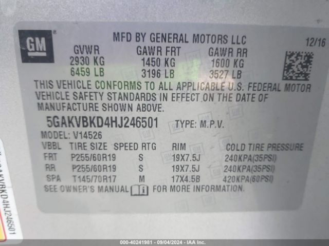 5GAKVBKD4HJ246501 Buick Enclave Leather