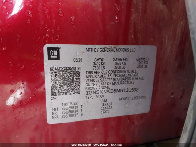 1GNSKNKD5MR131532 Chevrolet Tahoe 4wd Lt