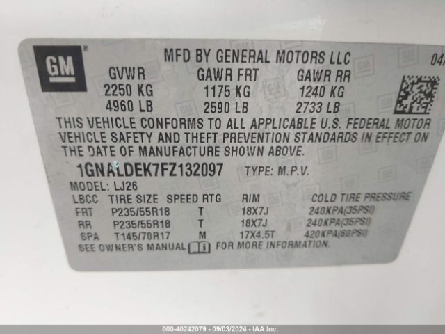 1GNALDEK7FZ132097 Chevrolet Equinox Ltz