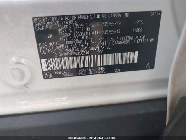 2T3A1RFV0PW396218 Toyota Rav4 Xle Premium