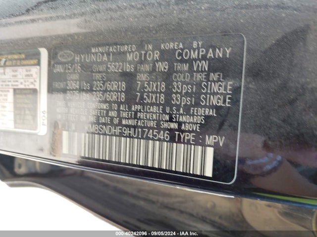 Hyundai Santa Fe Se 2017 KM8SNDHF9HU174546 Image 9