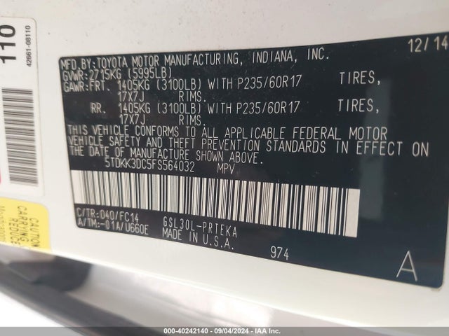Toyota Sienna Le 8 Passenger 2015 5TDKK3DC5FS564032 Image 9