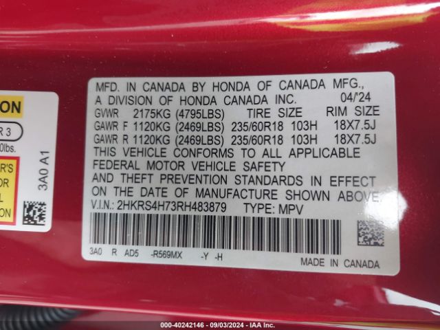 2HKRS4H73RH483879 Honda Cr-v Ex-l Awd