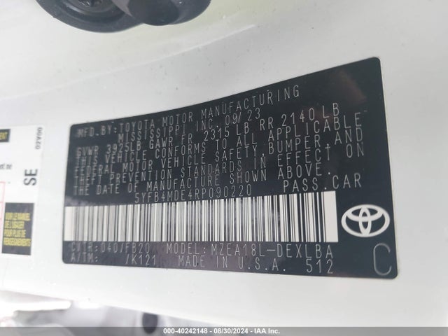 Toyota COROLLA LE 2024 5YFB4MDE4RP090220 Image 9