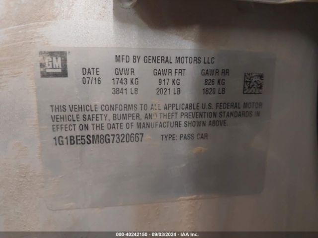 1G1BE5SM8G7320667 Chevrolet Cruze Lt Auto