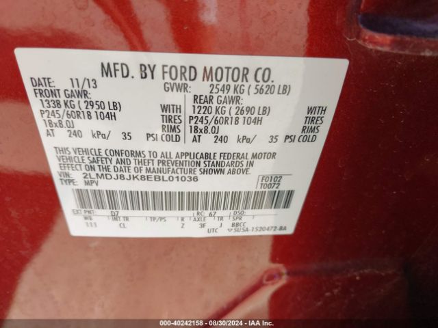 2LMDJ8JK8EBL01036 Lincoln MKX