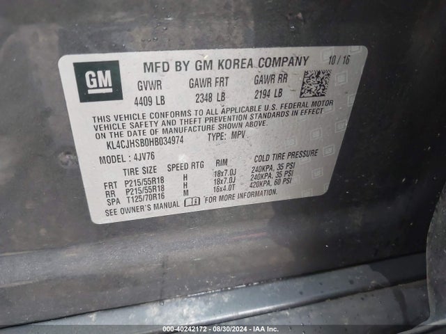 KL4CJHSB0HB034974 Buick Encore Premium