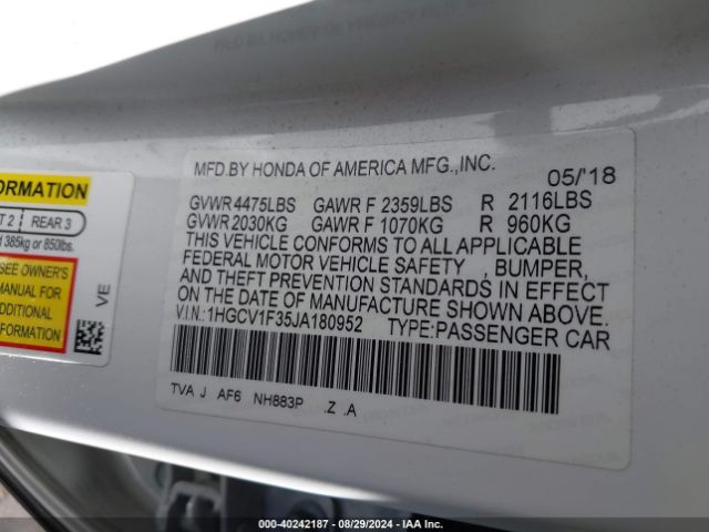 1HGCV1F35JA180952 Honda Accord Sport
