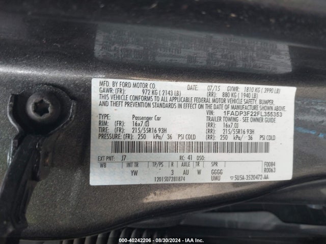 Ford FOCUS SE 2015 1FADP3F22FL355353 Image 9
