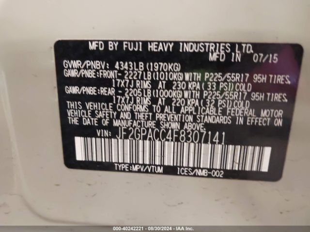 JF2GPACC4F8307141 Subaru Xv Crosstrek 2.0i Premium