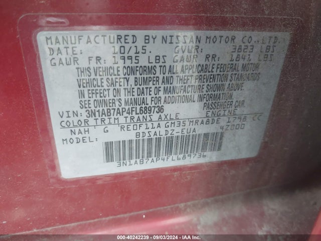 Nissan SENTRA SV 2015 3N1AB7AP4FL689736 Image 9