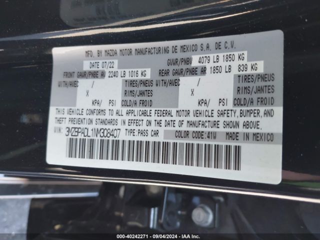 3MZBPADL1NM308407 Mazda Mazda3 Premium