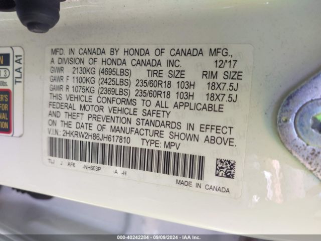 2HKRW2H86JH617810 Honda Cr-v Ex-l/ex-l Navi
