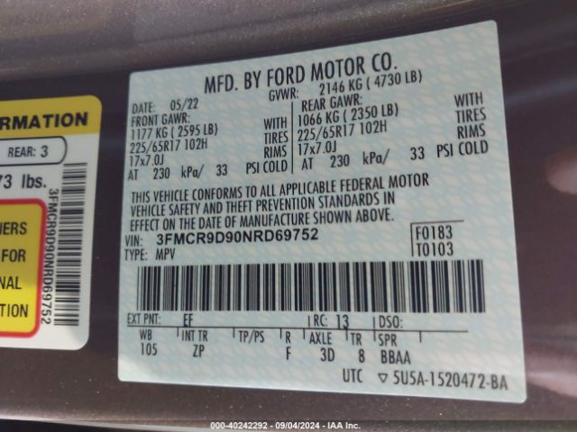 3FMCR9D90NRD69752 Ford Bronco Sport Badlands