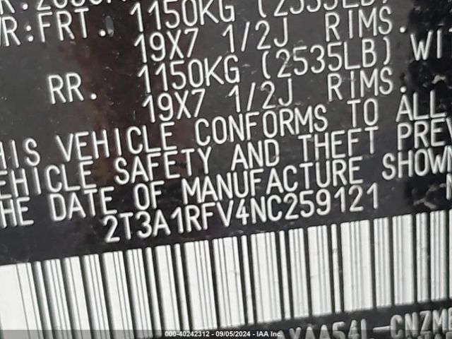2T3A1RFV4NC259121 Toyota Rav4 Xle Premium