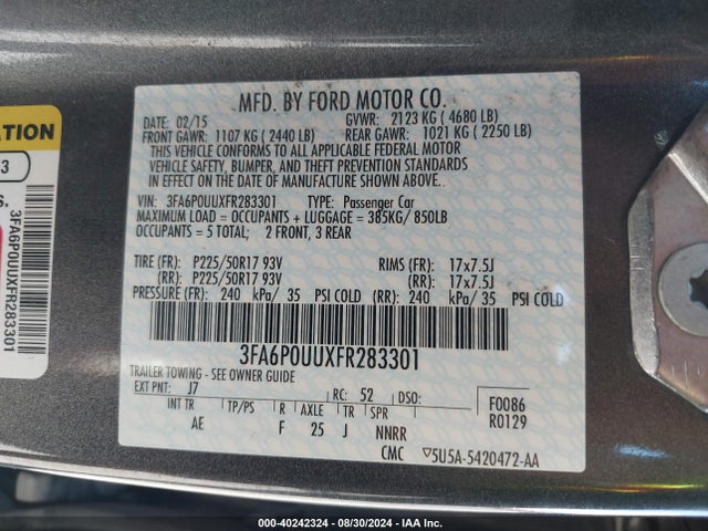 Ford Fusion Hybrid S 2015 3FA6P0UUXFR283301 Image 9