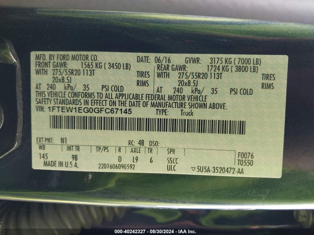 Ford F-150 Platinum 2016 1FTEW1EG0GFC67145 Image 9
