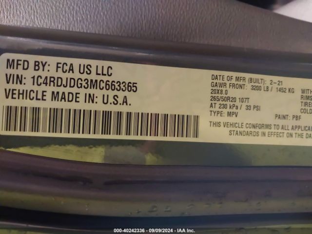 1C4RDJDG3MC663365 Dodge Durango Gt Plus Awd