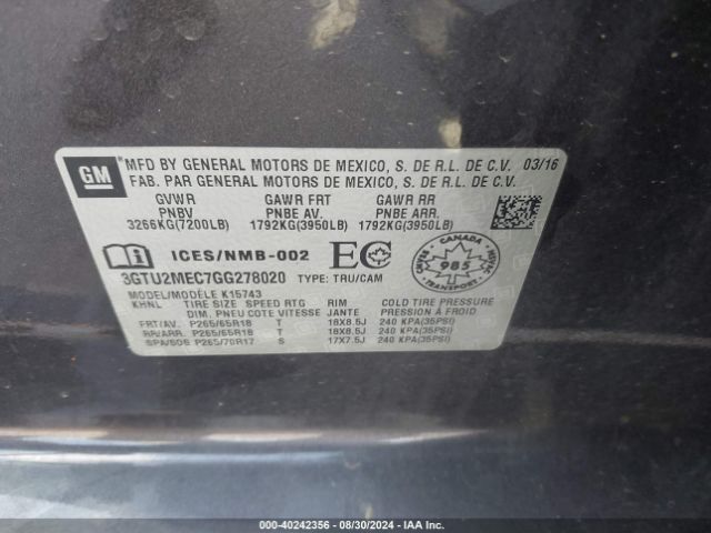 3GTU2MEC7GG278020 GMC Sierra 1500 Sle