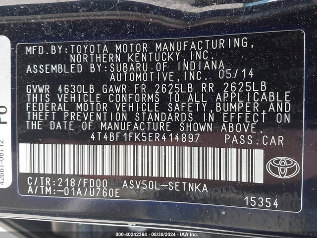 Toyota CAMRY LE 2014 4T4BF1FK5ER414897 Image 9