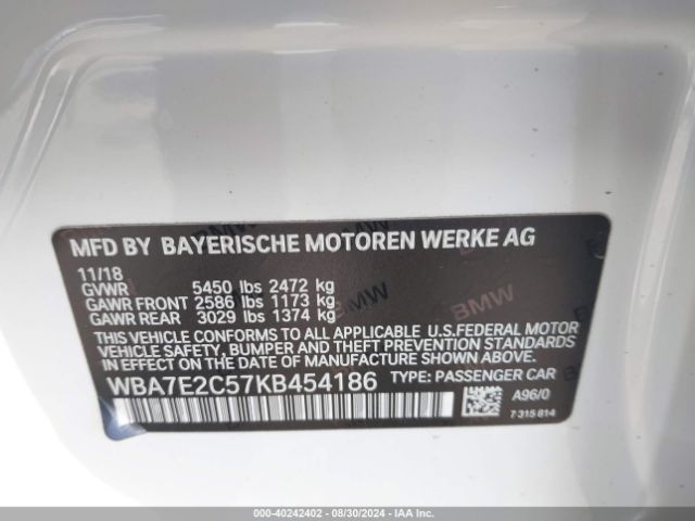 WBA7E2C57KB454186 BMW 740I