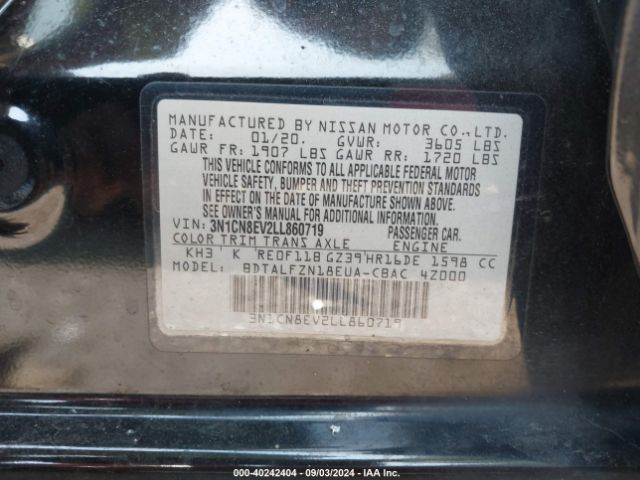 3N1CN8EV2LL860719 Nissan Versa Sv Xtronic Cvt