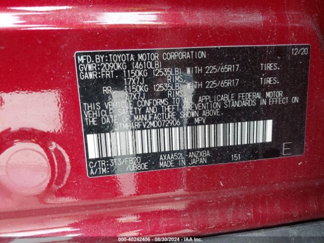 JTMH1RFV2MD072906 Toyota RAV4 LE