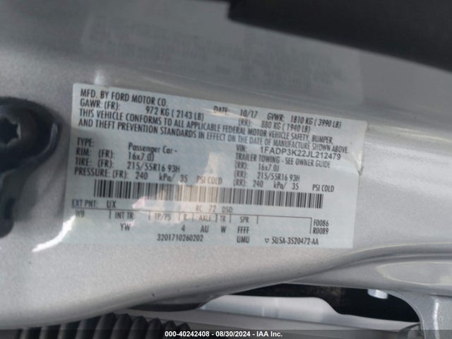 Ford FOCUS SE 2018 1FADP3K22JL212479 Image 9