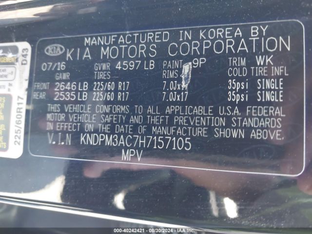 KNDPM3AC7H7157105 KIA Sportage Lx