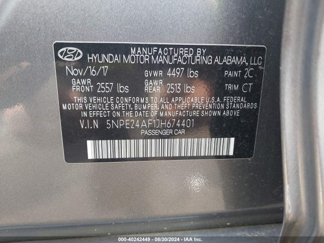 Hyundai SONATA SE 2018 5NPE24AF1JH674401 Image 9