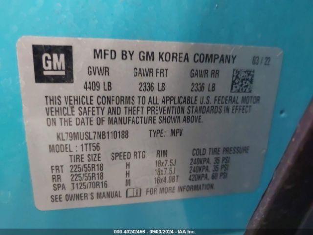KL79MUSL7NB110188 Chevrolet Trailblazer Awd Rs