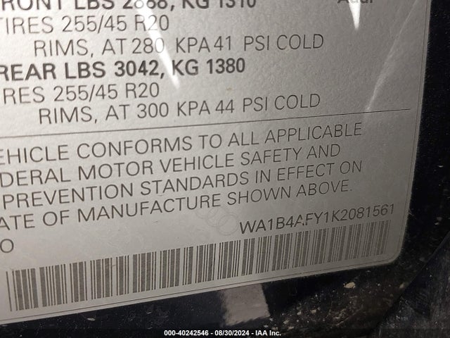 WA1B4AFY1K2081561 Audi Sq5 3.0t Premium