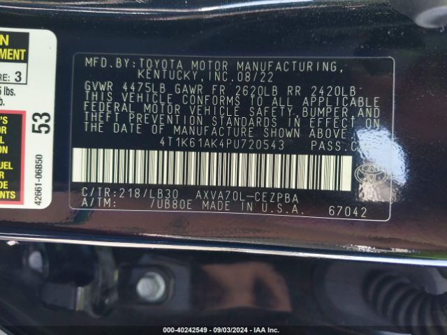 4T1K61AK4PU720543 Toyota CAMRY XSE