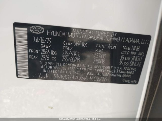 5NMS24AJ5PH602226 Hyundai Santa Fe Sel