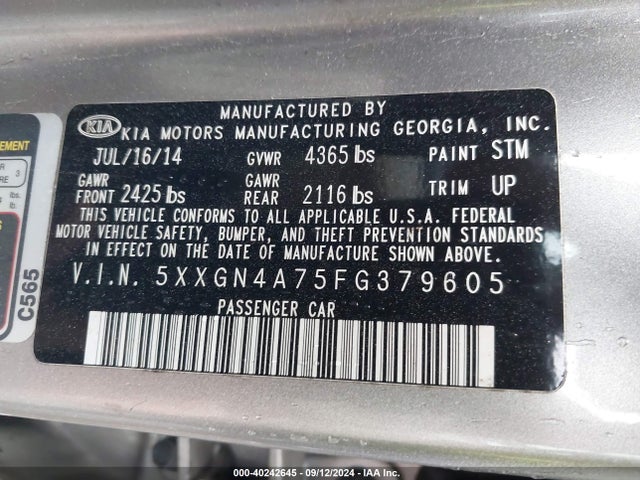KIA OPTIMA EX 2015 5XXGN4A75FG379605 Image 9