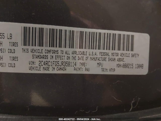 2C4RC1FG5JR358114 Chrysler Pacifica Touring Plus